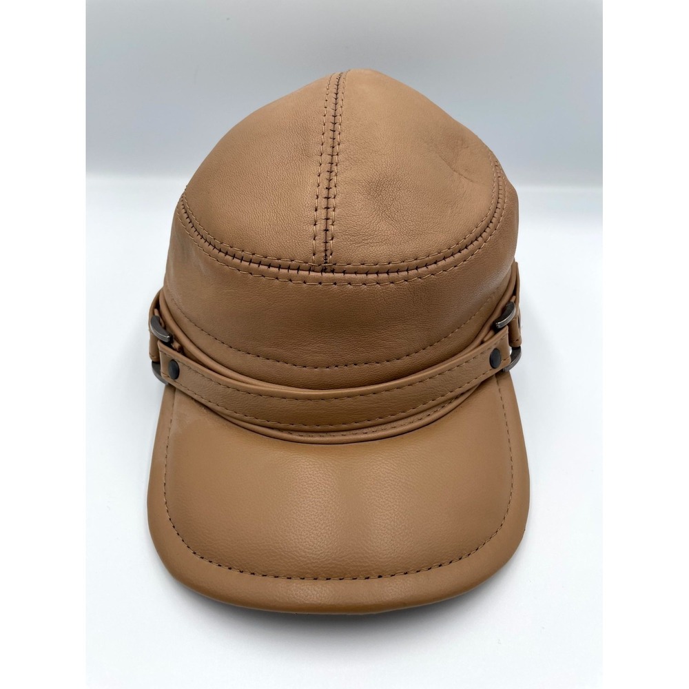 Diesel+Edun Leather Military Cadet Cap Mens one Size Brown Lined Strapback Hat